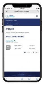 A photo of an iPhone displaying the Steffes Connect web app for our ETS products